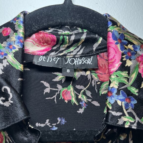 Vintage 90s Betsey Johnson Floral Silk short sleeve Button up Blouse Size 8 - Picture 5 of 5